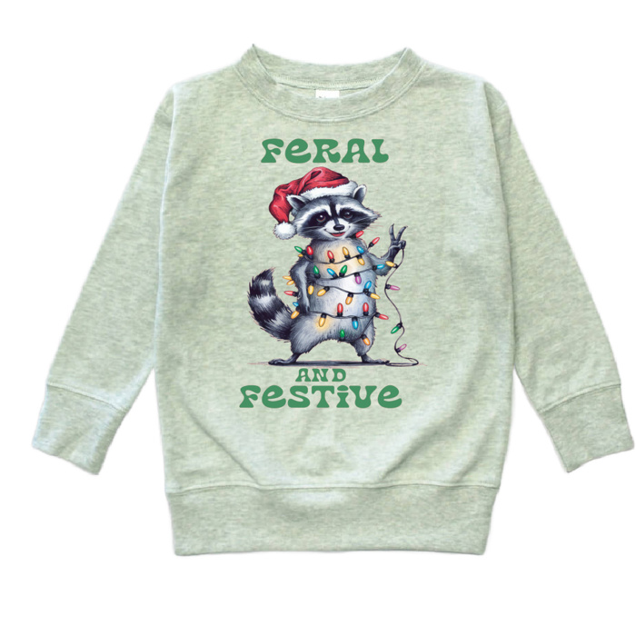 Festive and Feral Racoon Holiday Christmas Tee 2T-12