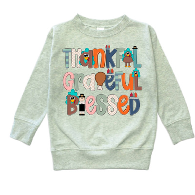 Thankful, Grateful, Blessed Thanksgiving tee Kids | Sizes 2T-10Y