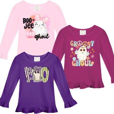 Girls Halloween Ghost Ruffle Tee | 3 Designs | 2T-8