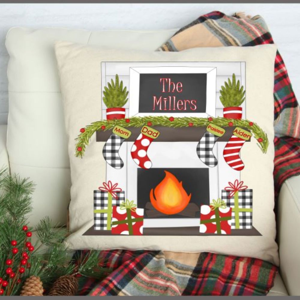 Holiday Mantle Pillow Cover Personalized