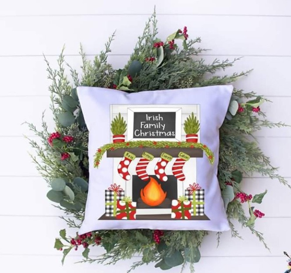 Holiday Mantle Pillow Cover Personalized