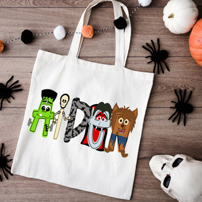 Monster Mash Personalized Halloween Tote | 11 Alpha Options