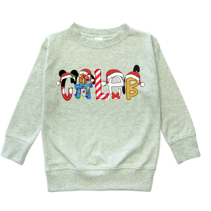 Holiday Name Tee Personalized Christmas Theme and Character | Sizes 2T-10Y | 8 Alphas