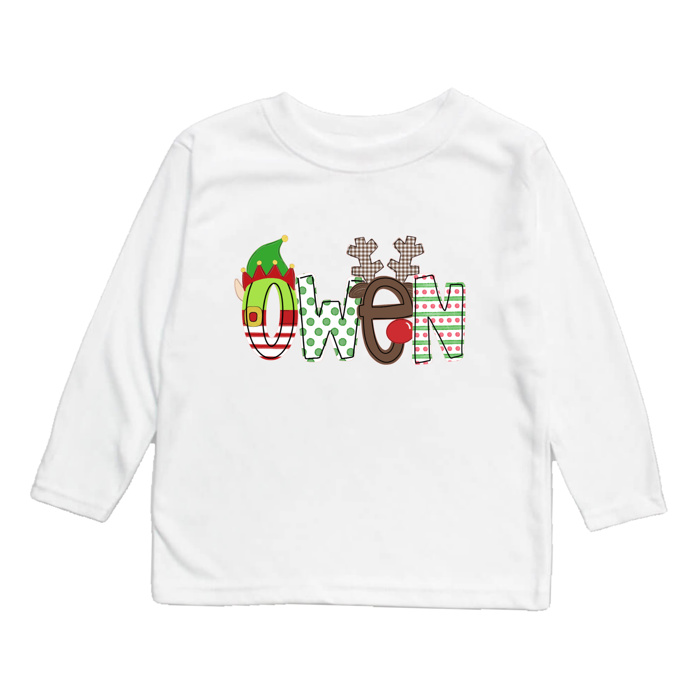 Holiday Name Tee Personalized Christmas | Sizes 2T-10Y | 8 Alphas