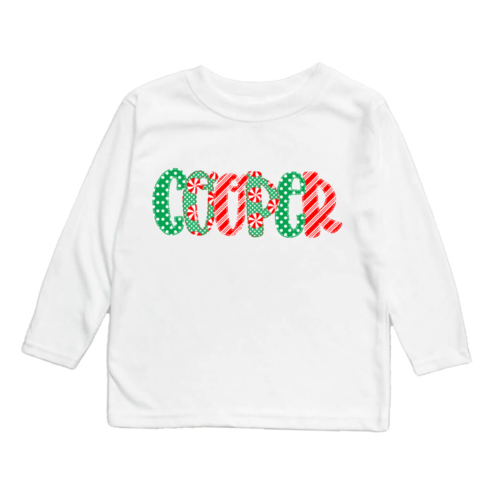 Holiday Name Tee Personalized Christmas | Sizes 2T-10Y | 8 Alphas