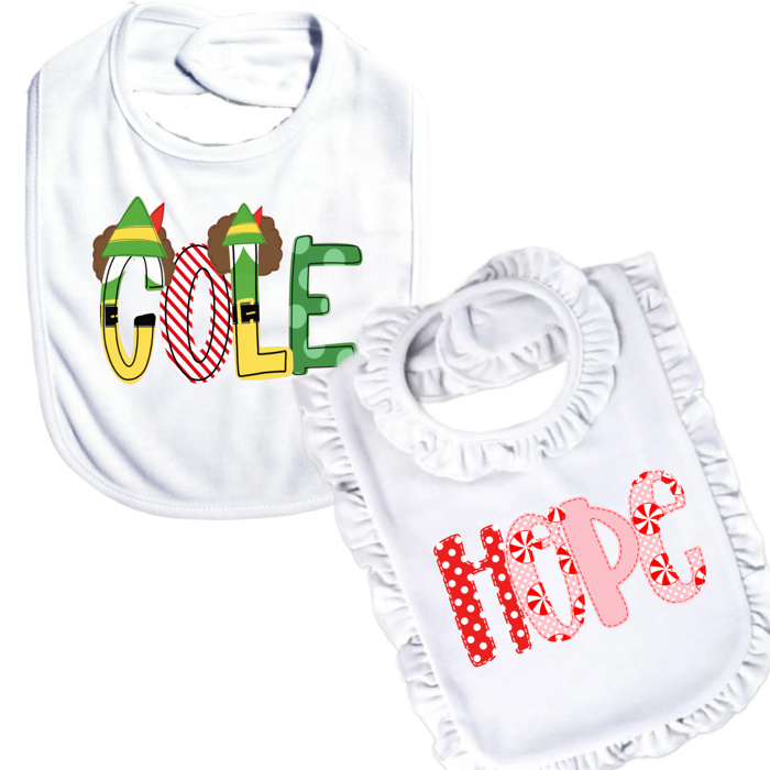 Holiday Name Baby Bib Personalized Christmas