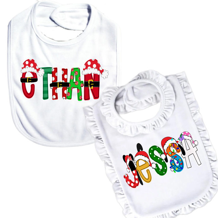 Holiday Name Baby Bib Personalized Christmas