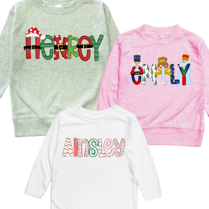 Holiday Name Tee Personalized Christmas | Sizes 2T-10Y | 8 Alphas