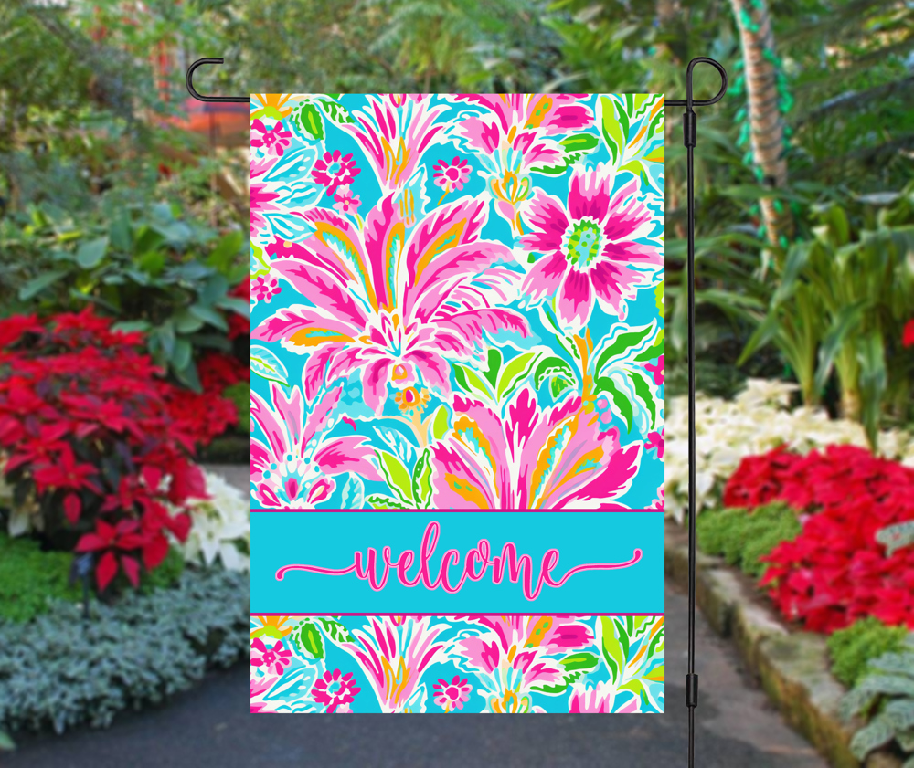 Garden Flag - Hot Pink and Turquoise Palm