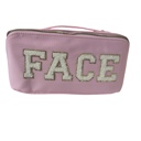 Pink Zippered Cosmetic Varsity Letter Patch "FACE" bag with handle