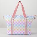  Zippered Tote Bag with Shoulder Strap Pastel Checkered