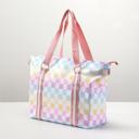  Zippered Tote Bag with Shoulder Strap Pastel Checkered