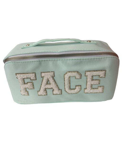 Zippered Cosmetic Varsity Letter Patch "FACE" bag with handle