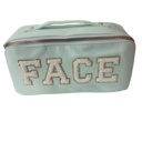 Green Zippered Cosmetic Varsity Letter Patch "FACE" bag with handle