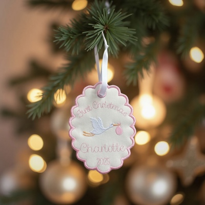 First Christmas Embroidered Personalized Stork Ornament