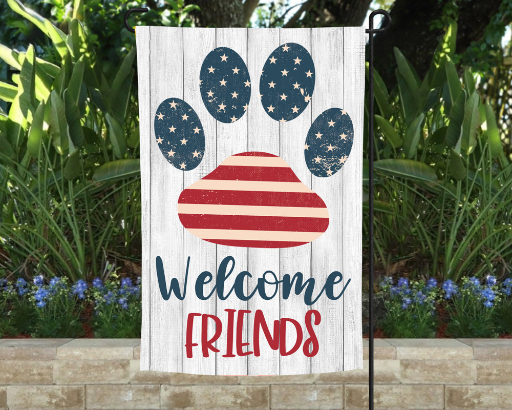 Garden Flag - Welcome Friends Patriotic Paw