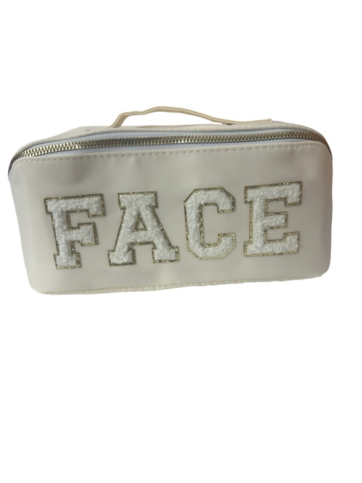 Zippered Cosmetic Varsity Letter Patch "FACE" bag with handle