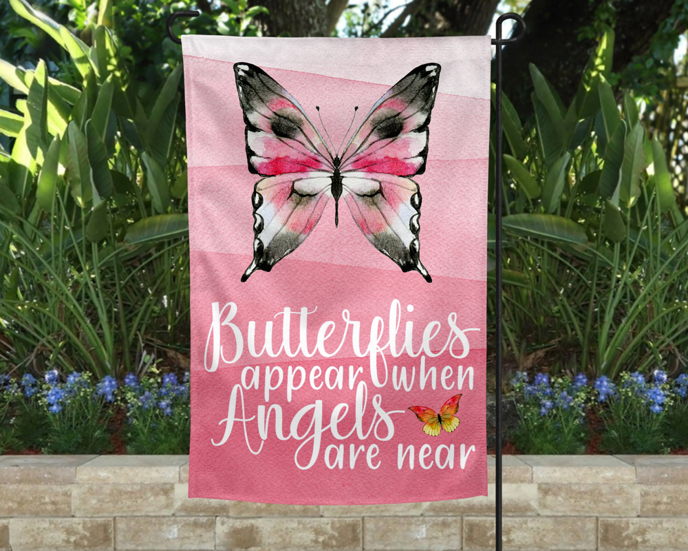 Garden Flag - Pink Butterflies Angels