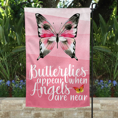 Garden Flag - Pink Butterflies Angels