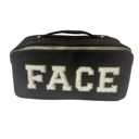 Black Zippered Cosmetic Varsity Letter Patch "FACE" bag with handle