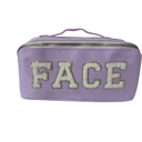 Purple Zippered Cosmetic Varsity Letter Patch "FACE" bag with handle