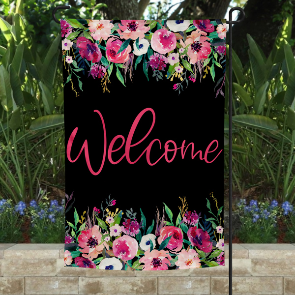 Garden Flag - Welcome Black Floral