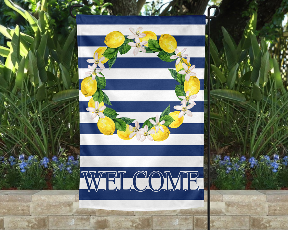 Garden Flag - Welcome Lemon Wreath