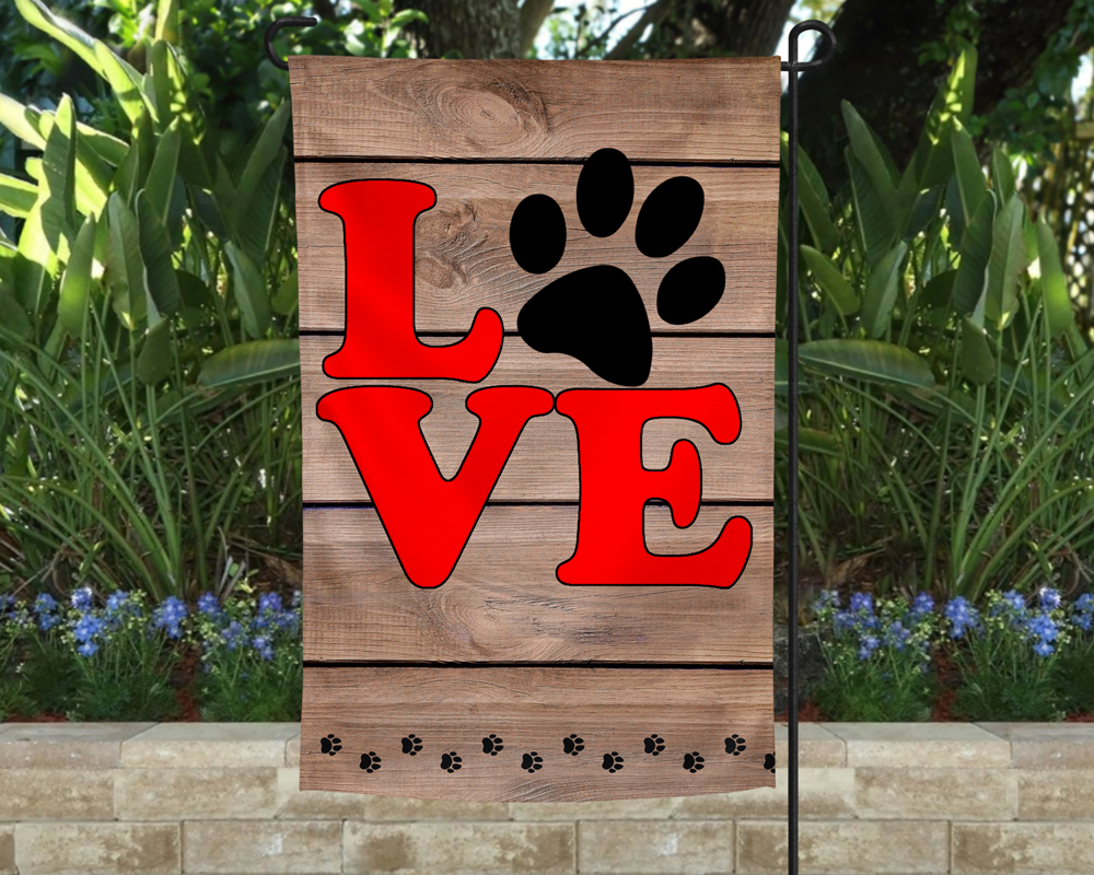 Garden Flag - LOVE Paw Wood