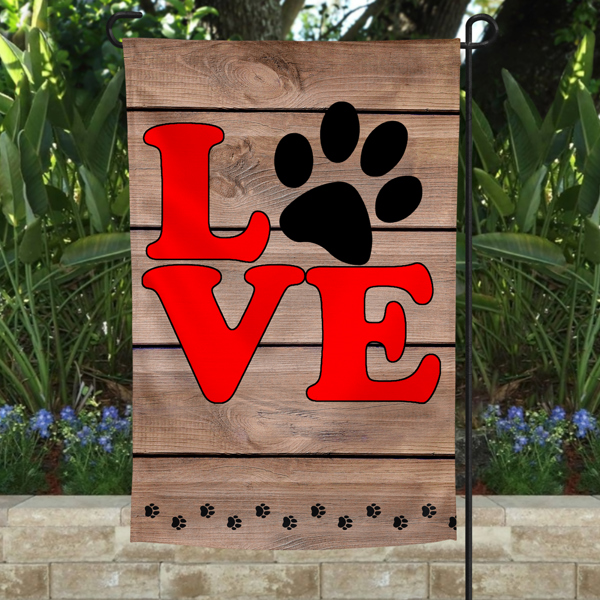 Garden Flag - LOVE Paw Wood