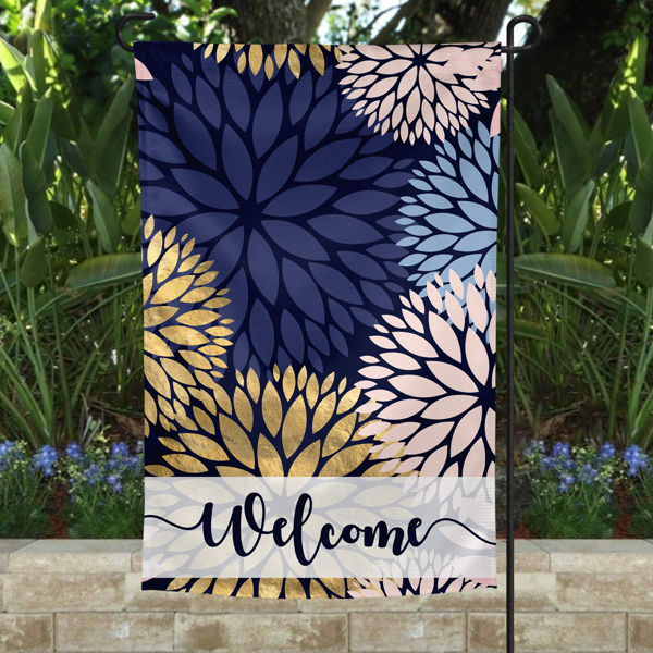 Garden Flag - Welcome Blue Dahlia