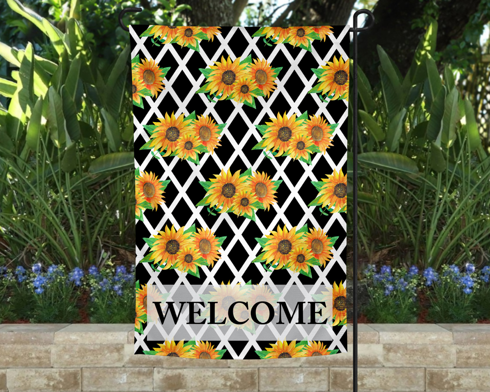 Garden Flag - Welcome Sunflower Lattice