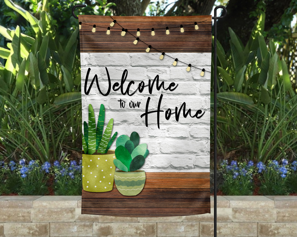 Garden Flag - Welcome To Our Home Bistro Lights