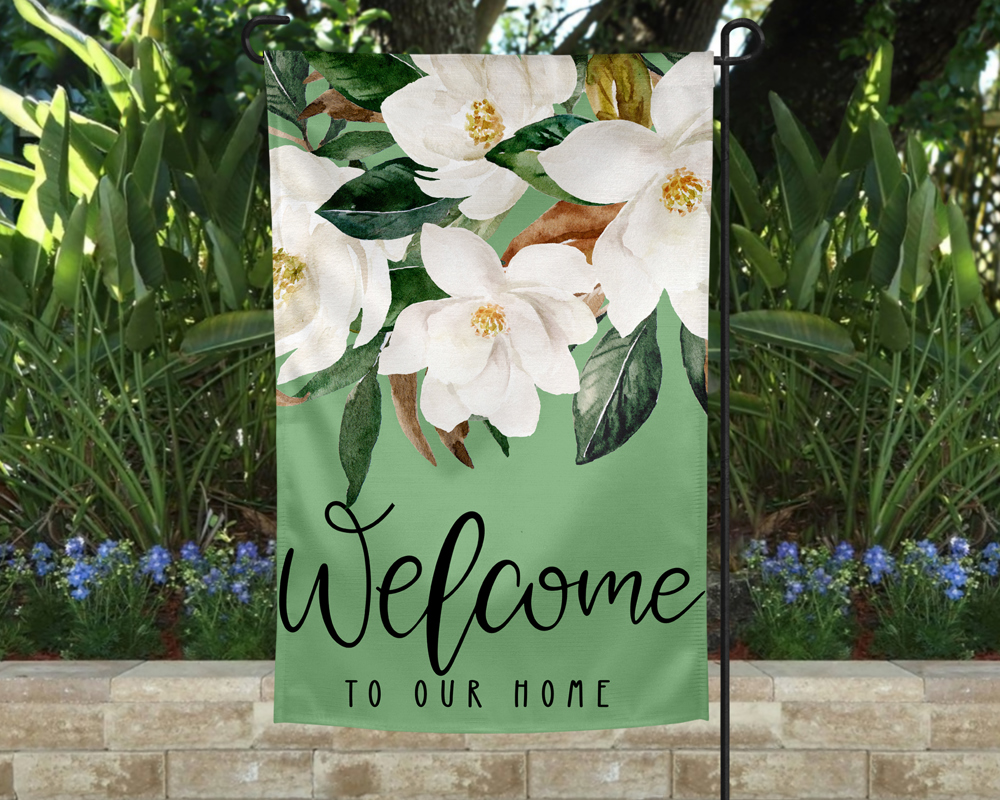 Garden Flag - Welcome Green Magnolia