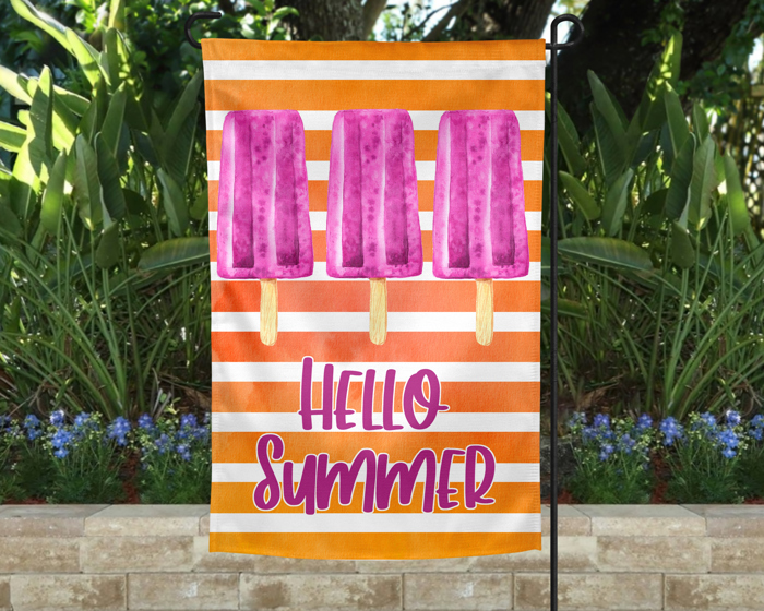 Garden Flag - Hello Summer Orange Popsicles