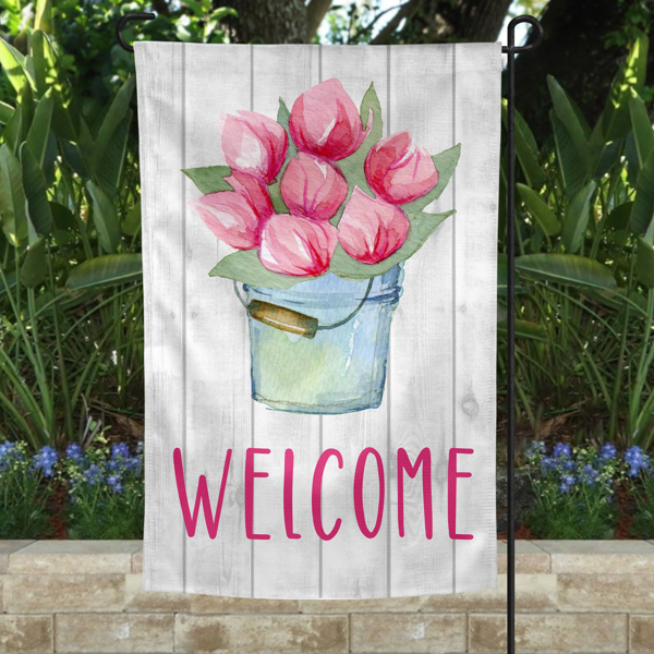 Garden Flag - Welcome Bucket of Tulips