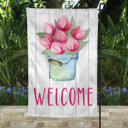  Garden Flag - Welcome Bucket of Tulips