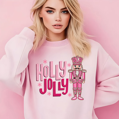Crewneck Sweatshirt - Pink Holly Jolly Nutcracker