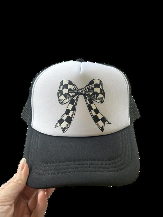 Trucker Hat - Black and White Checkered Bow