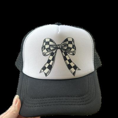 Trucker Hat - Black and White Checkered Bow