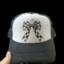  Trucker Hat - Black and White Checkered Bow
