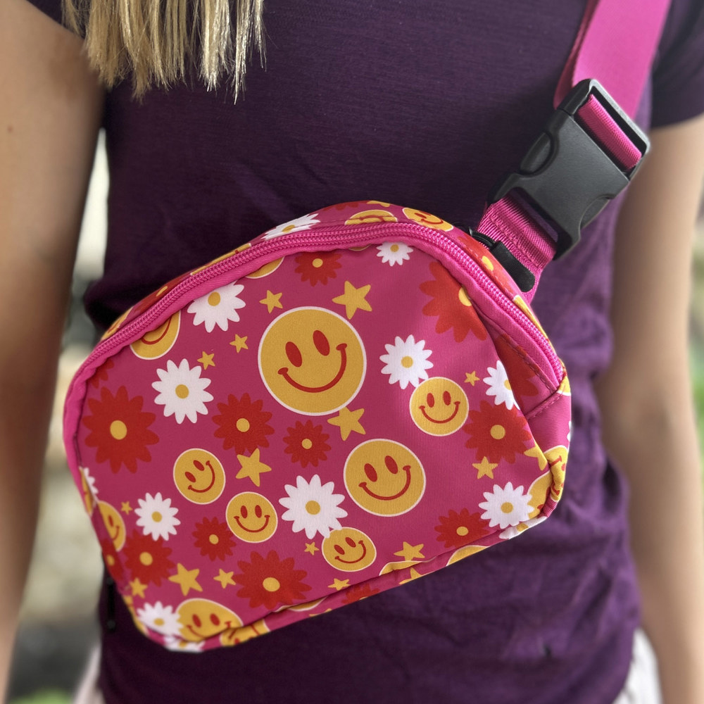 Crossbody Belt Bag Fanny Pack - Smiles, Flowers and Stars