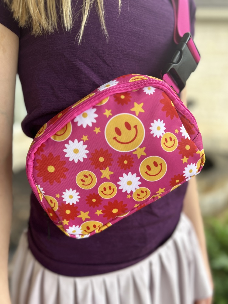 Crossbody Belt Bag Fanny Pack - Smiles, Flowers and Stars