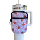 Strawberries and Flowers Zippered Tumbler Pouch with Pocket