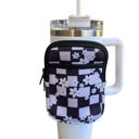 Checkered with Flowers Zippered Tumbler Pouch with Pocket