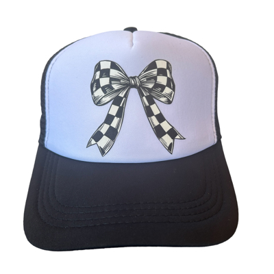 Trucker Hat - Black and White Checkered Bow