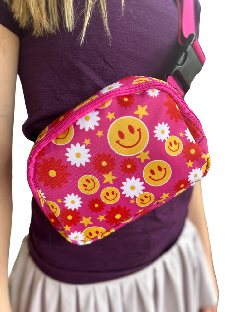 Crossbody Belt Bag Fanny Pack - Smiles, Flowers and Stars