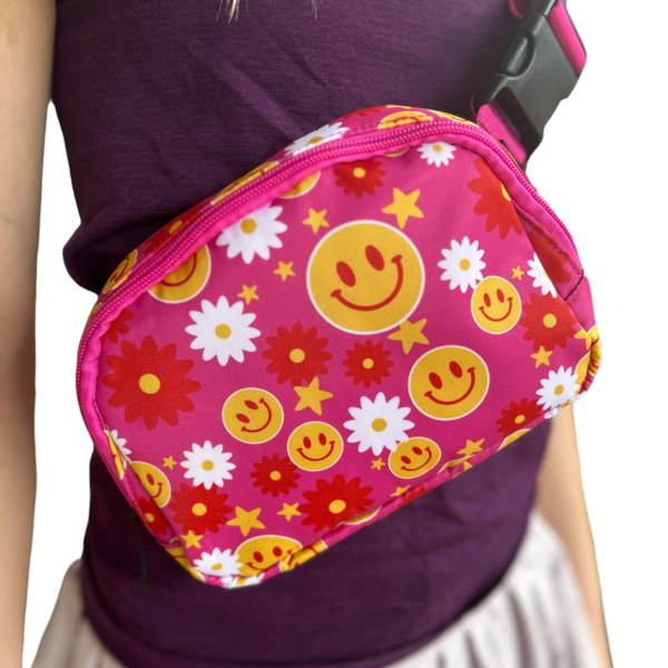 Crossbody Belt Bag Fanny Pack - Smiles, Flowers and Stars