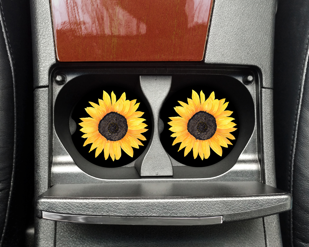 Car Coasters - Sunflower Black