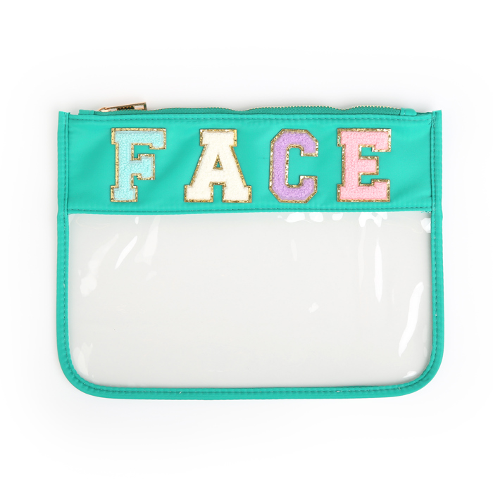 Colorful Clear Pouches with Varsity Letter Patches