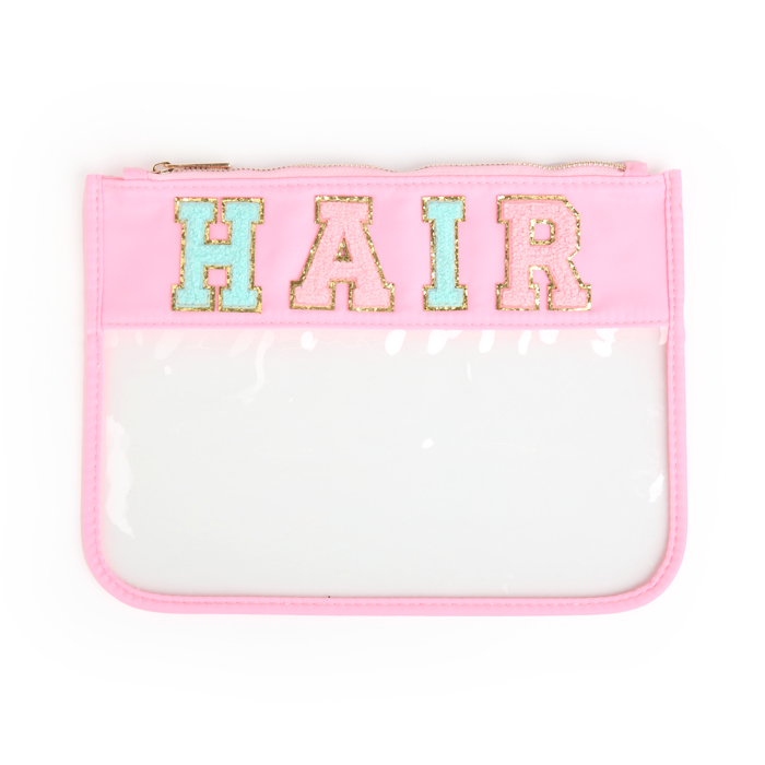 Colorful Clear Pouches with Varsity Letter Patches